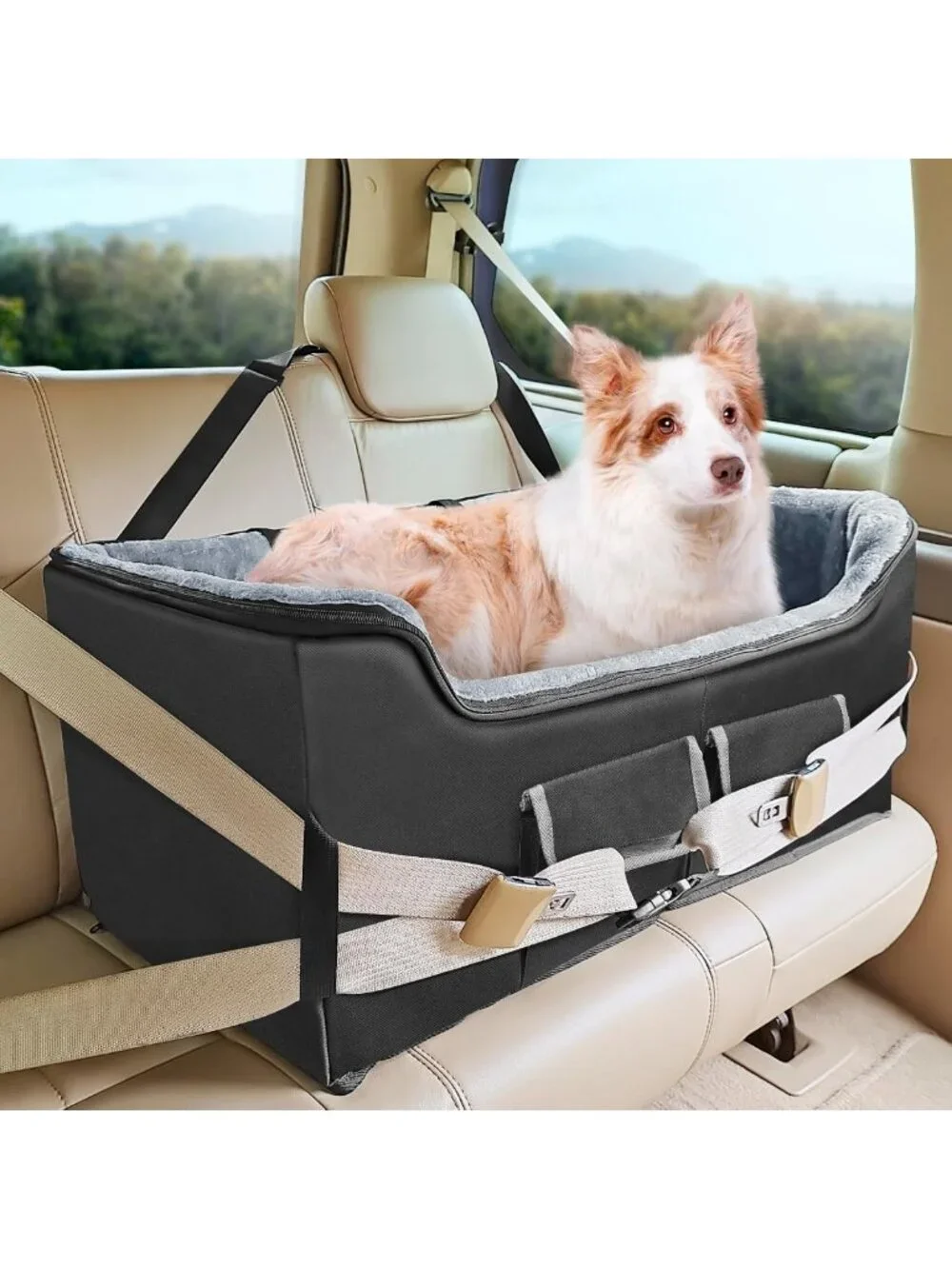 Pet Car Booster Seat for Medium & Large Dogs Up to 55 lbs - Safe & Comfortable